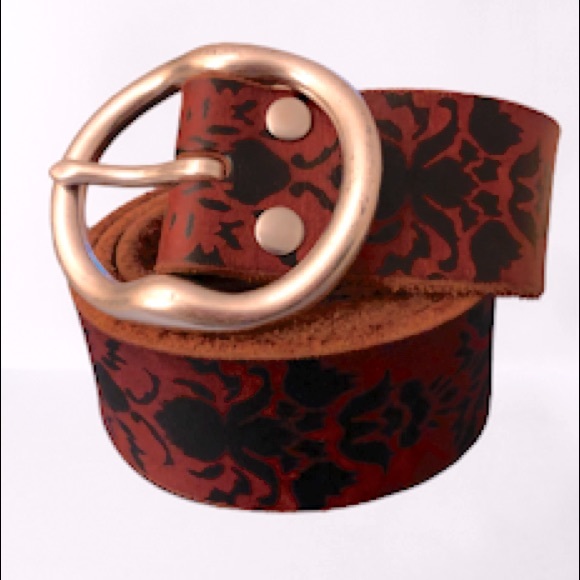 Vintage Lucky Brand BURUR318 Abstract Leather Belt Solid Brass Buckle - Picture 7 of 7